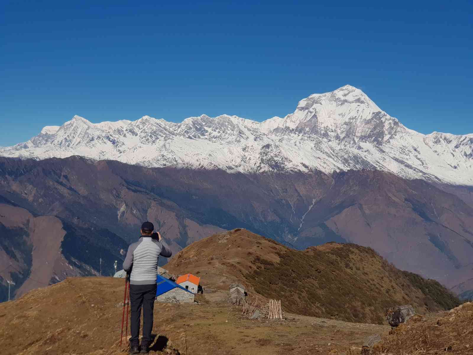 Panoramic views of mountain range during Khopra Ridge Trek.